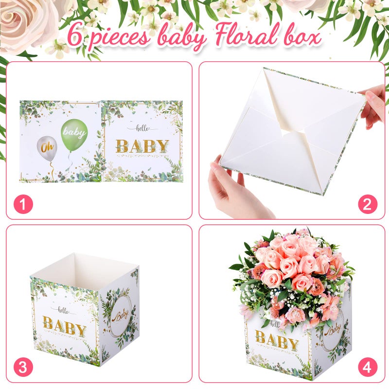 Funrous 6 Pcs Baby Shower Party Decorations Baby Shower Flower Boxes Table Centerpieces Floral Block Holder Table Display for Gender Reveal Birthday Party Flower Arrangement - Image 3