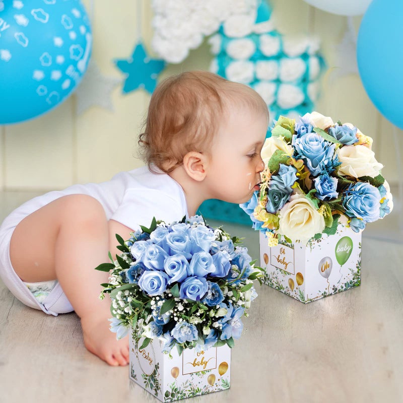 Funrous 6 Pcs Baby Shower Party Decorations Baby Shower Flower Boxes Table Centerpieces Floral Block Holder Table Display for Gender Reveal Birthday Party Flower Arrangement - Image 5