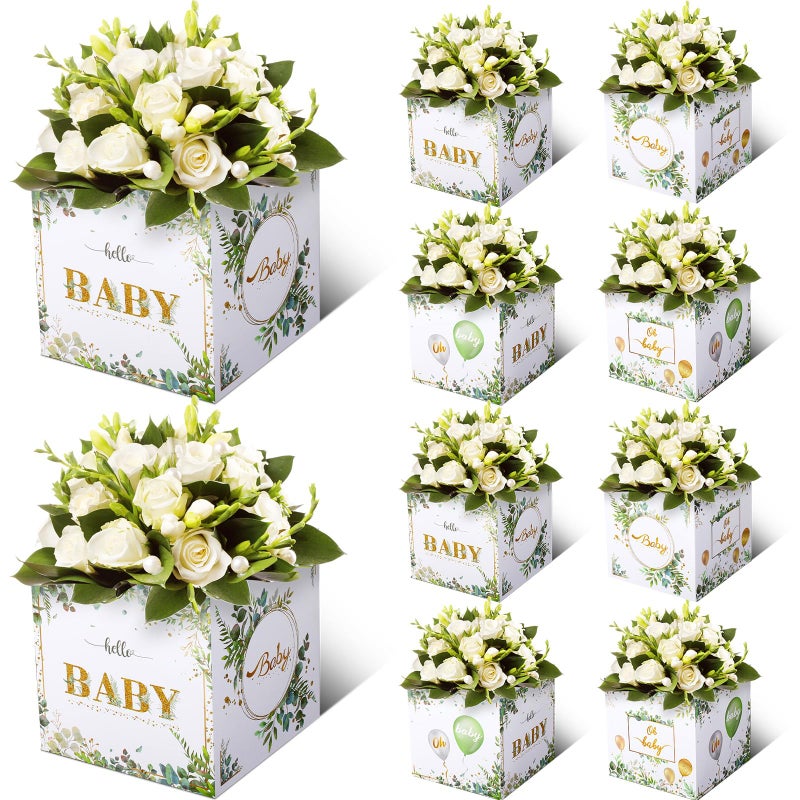 Funrous 6 Pcs Baby Shower Party Decorations Baby Shower Flower Boxes Table Centerpieces Floral Block Holder Table Display for Gender Reveal Birthday Party Flower Arrangement - Image 1