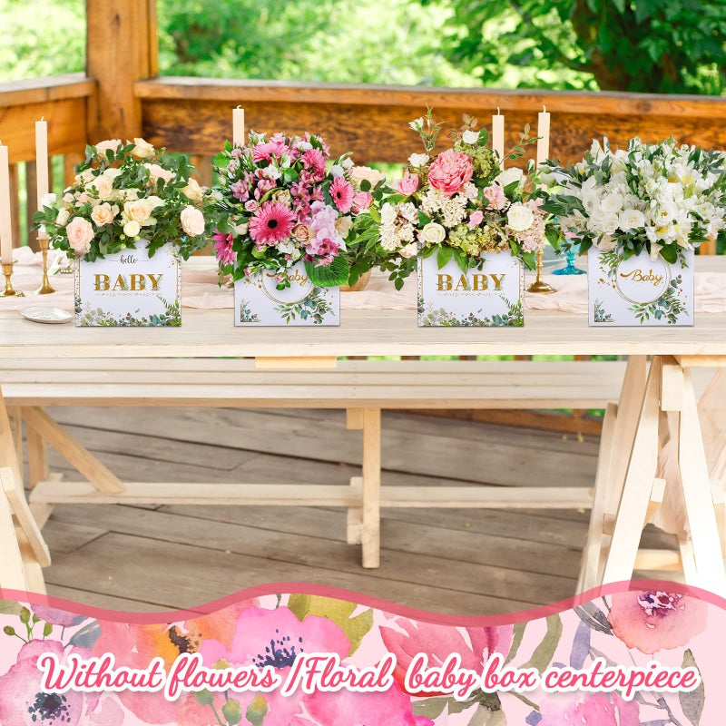 Funrous 6 Pcs Baby Shower Party Decorations Baby Shower Flower Boxes Table Centerpieces Floral Block Holder Table Display for Gender Reveal Birthday Party Flower Arrangement - Image 4