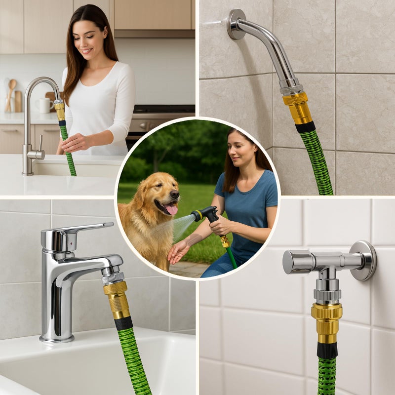 ROOGSIH Faucet Adapter with Aerator, Chrome Brass Sink Faucet to Garden Hose Connector, Fits G1/2" Female, 55/64" Female, and 15/16" Male, Connects to 3/4" GHT Garden Hose, with Washers and PTFE Tape - Image 4