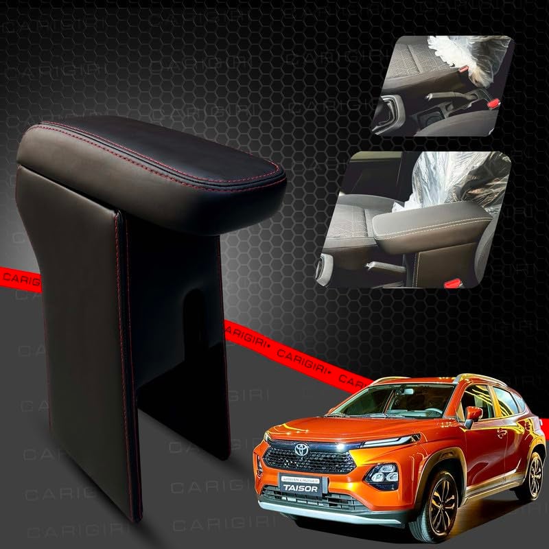 Carigiri Premium Finish Car Armrest with Storage Box And High Density Moulded Foam For Toyota Urban Cruiser Taisor (Black with Red Double Stitching,Nappa Leatherette)(Models 2024) - Image 2
