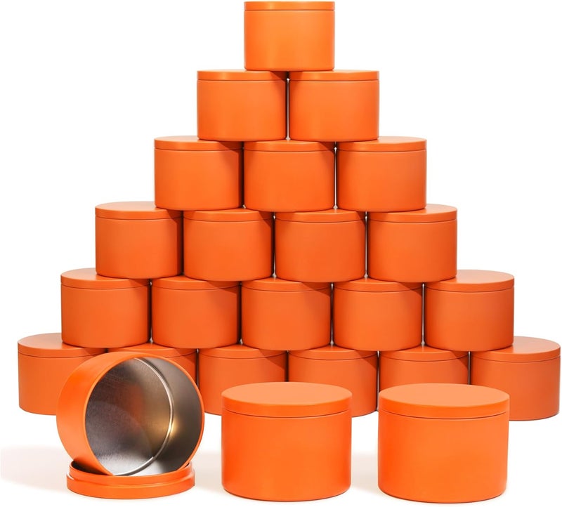 Aroparc Candle Tins 8oz with Lids, 24 Pack Seamless Candle Containers for Candle Making Supplies Empty Candle Jars - Orange - Image 1