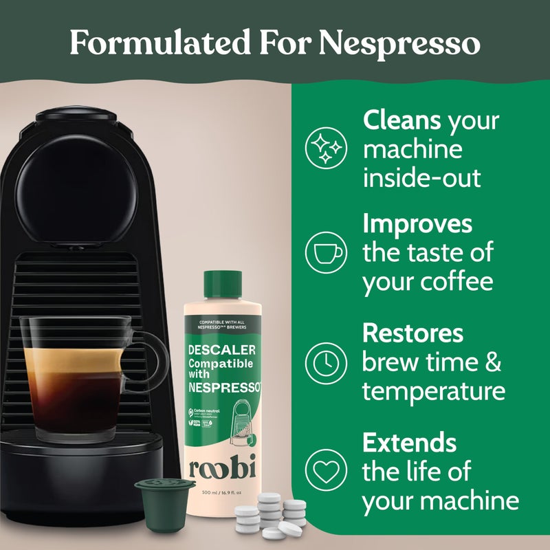 Roobi Descaling and Cleaning Kit Compatible with Nespresso Originaline. Includes 1 Bottle of Descaling Solution, 12 Cleaning Tablets and 1 Reusable Pod. Carbon Neutral. 1 Year Supply. - Image 2