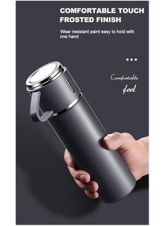 YANEK YANEK 500ml Stainless Steel Vacuum Thermos flask with Silicone Handle and Insulated Water bottle with 2 stainless steel cups set for Hot and Cold Outdoor travel | Gift box (2 PACK, GREY)  - Image 1