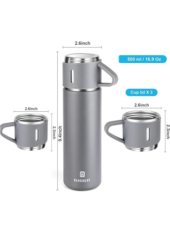 YANEK YANEK 500ml Stainless Steel Vacuum Thermos flask with Silicone Handle and Insulated Water bottle with 2 stainless steel cups set for Hot and Cold Outdoor travel | Gift box (2 PACK, GREY)  - Image 2
