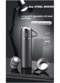 YANEK YANEK 500ml Stainless Steel Vacuum Thermos flask with Silicone Handle and Insulated Water bottle with 2 stainless steel cups set for Hot and Cold Outdoor travel | Gift box (2 PACK, GREY)  - Image 3