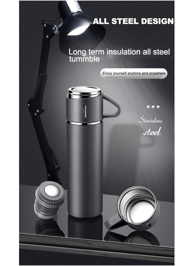 YANEK YANEK 500ml Stainless Steel Vacuum Thermos flask with Silicone Handle and Insulated Water bottle with 2 stainless steel cups set for Hot and Cold Outdoor travel | Gift box (2 PACK, GREY)  - Image 3