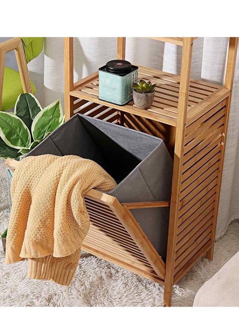 Wooden Storage Shelves With Wooden Laundry Basket With Removable Bag 30*40*95