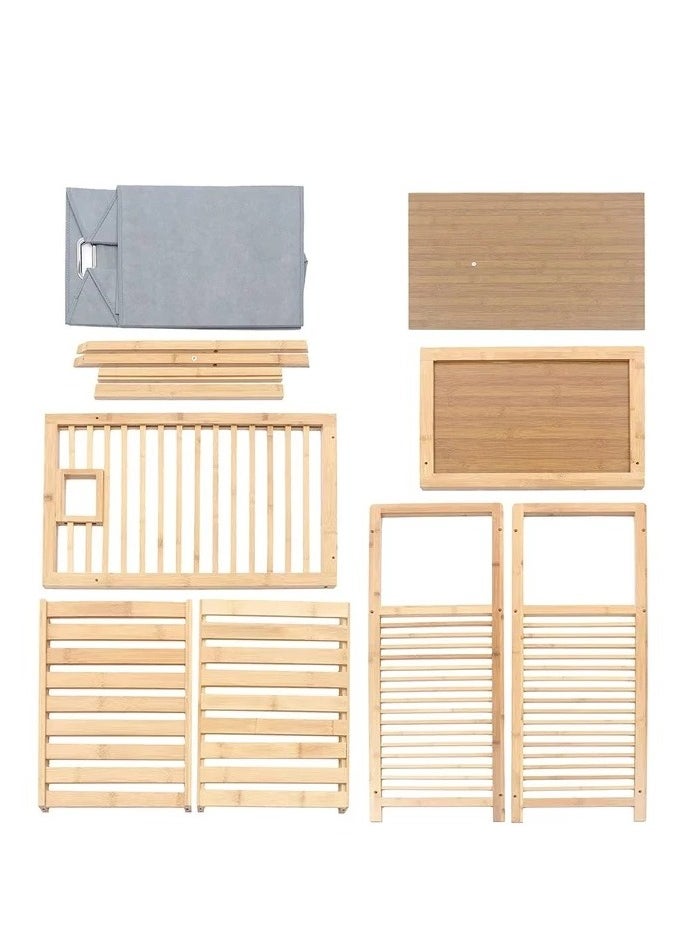 Wooden Storage Shelves With Wooden Laundry Basket With Removable Bag 30*40*95