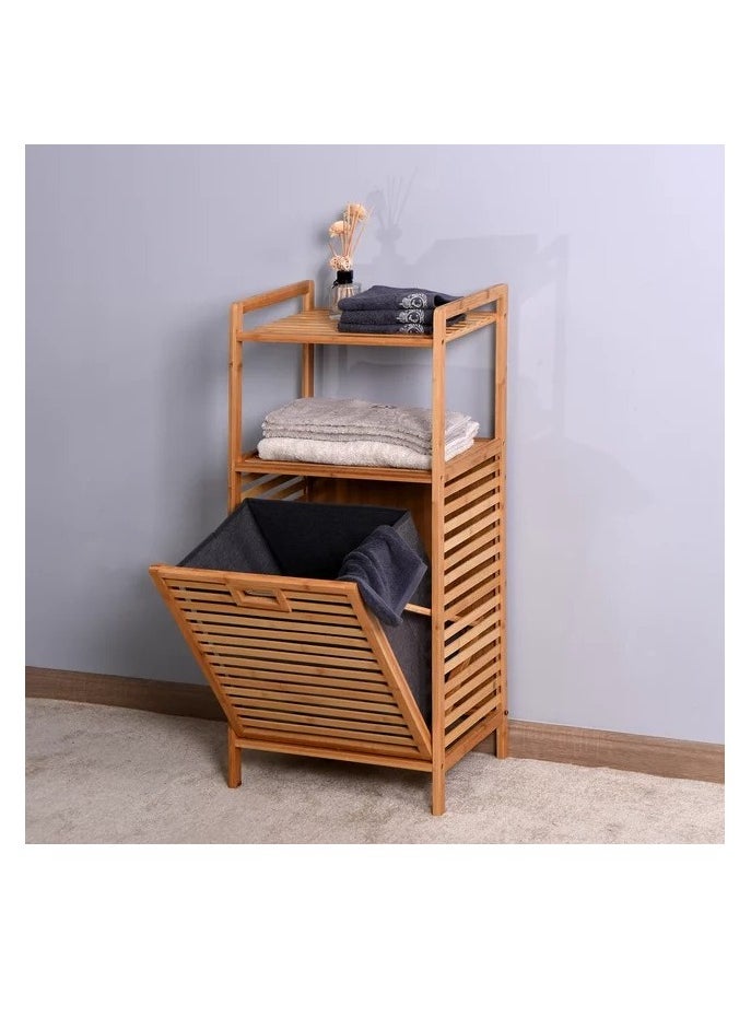 Wooden Storage Shelves With Wooden Laundry Basket With Removable Bag 30*40*95