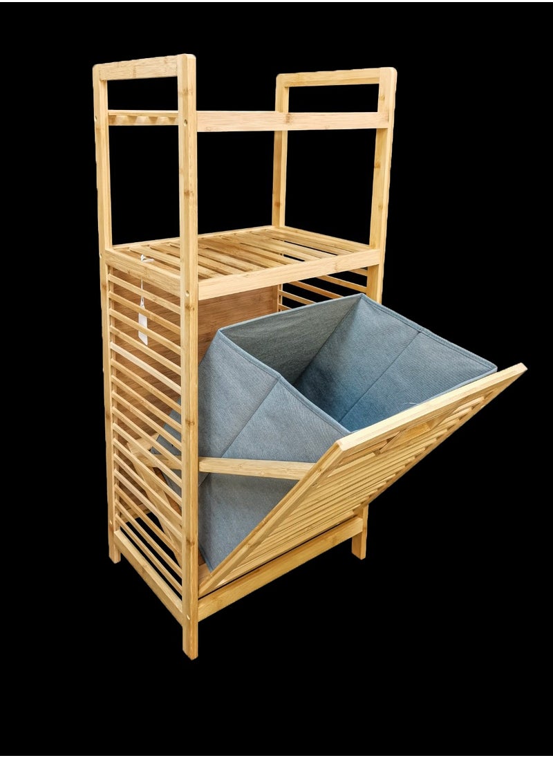 Wooden Storage Shelves With Wooden Laundry Basket With Removable Bag 30*40*95