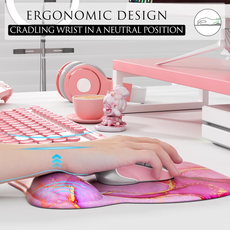 MROCO Ergonomic Mouse Pad with Gel Wrist Rest, Smooth Wrist Support Surface, Non-Slip PU Base for Pain Relief, Comfortable Mousepad for Computer, Laptop, Office & Home, 9.4 x 8.1 in, Pink Marble - Image 5