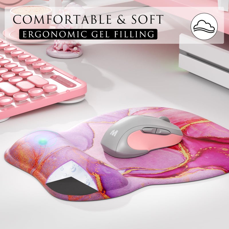 MROCO Ergonomic Mouse Pad with Gel Wrist Rest, Smooth Wrist Support Surface, Non-Slip PU Base for Pain Relief, Comfortable Mousepad for Computer, Laptop, Office & Home, 9.4 x 8.1 in, Pink Marble - Image 4