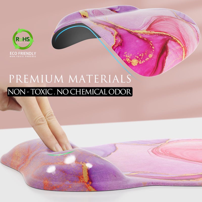 MROCO Ergonomic Mouse Pad with Gel Wrist Rest, Smooth Wrist Support Surface, Non-Slip PU Base for Pain Relief, Comfortable Mousepad for Computer, Laptop, Office & Home, 9.4 x 8.1 in, Pink Marble - Image 3