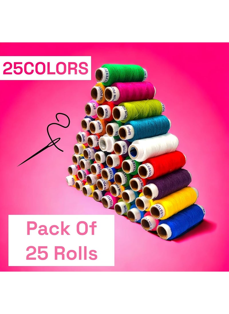 RIANZ RIANZ Pack of 25 Pcs Sewing Thread Spun Polyester Yarn 300 Meters Each for Hand or Sewing Machines (25 Mix Colors)  - Image 2