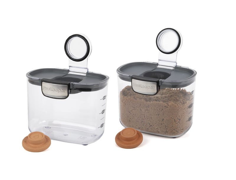 Progressive International ProKeeper Clear Plastic Airtight Food Bakers Kitchen Storage Organization Container Canister Set with Magnetic Accessories 2 Piece Set Brown Sugar 14Quart