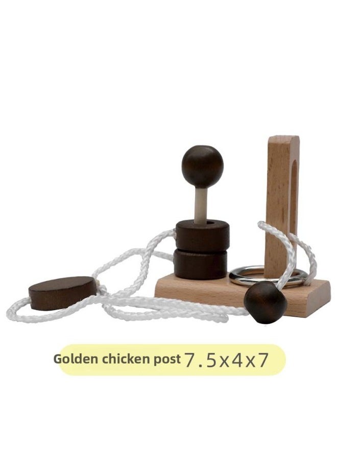 Wooden Topology Unleash Rope Toy Column Unleash Rope Series Unleash Unlock Toy Fun Kongming Lock Luban Lock-Color:Golden Chicken Post  - Image 1