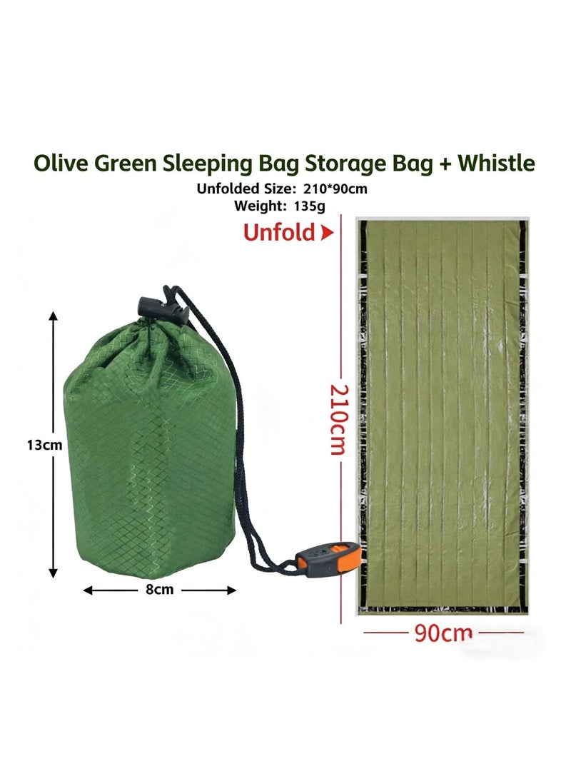 Zalava Emergency Sleeping Bag with Whistle, Waterproof Thermal Insulation Bivvy, 210x90cm Lightweight Survival Gear for Hiking, Camping, First Aid and Outdoor Emergencies, Olive Green - Image 1