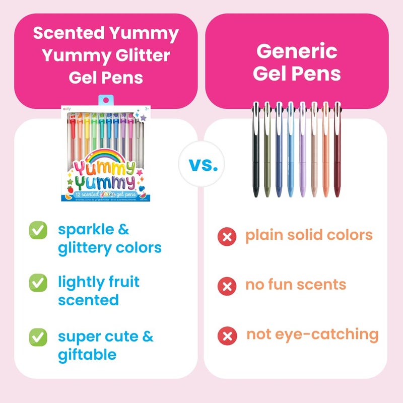 Ooly Scented Yummy Yummy Glitter Gel Pens Set of 12-1.00mm NIB Scented Glitter Pens for Kids and Adults, Art and Stationery Supplies - Image 3
