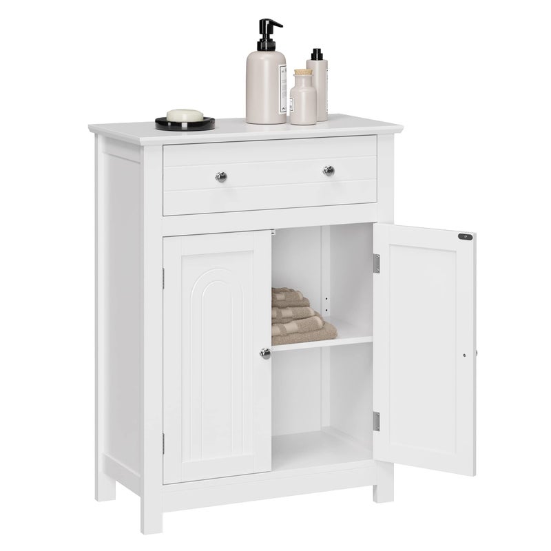 VASAGLE VASAGLE Bathroom Storage Cabinet Free Standing with Drawer and Adjustable Shelf Kitchen Cupboard Wooden Entryway Storage Cabinet 236 x 118 x 315 inches White UBBC61WT 