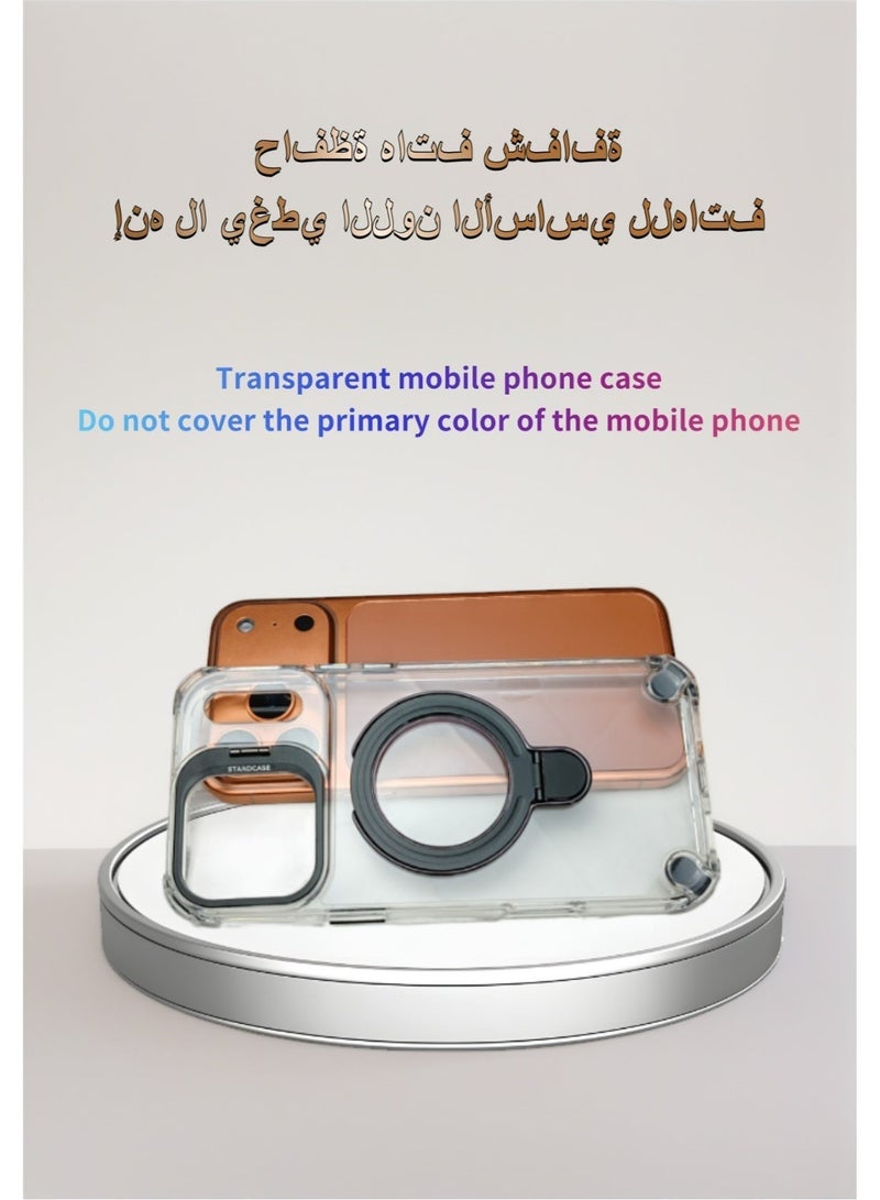 غطاء iPhone 17 Pro شفاف مقاوم للاصفرار - مواصفات عسكرية - متوافق مع MagSafe - مع حامل معدني وأنيق للمكالمات المرئية المكتبية (أسود) - Image 2