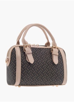 Flora Bella By Shoexpress Women All-Over Monogram Detail Tote Bag with Detachable Strap and Zip Closure  - Image 3