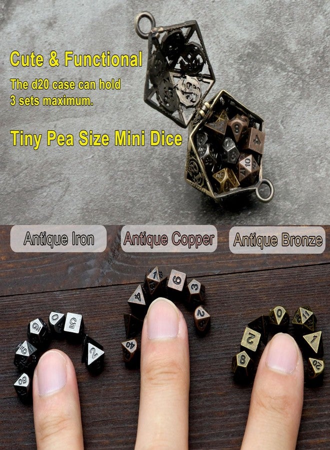 Haxtec Mini Metal DND Dice Set with Hollow Necklace Dice Case Antique Tiny Metal Dice Set D&D Keychain Portable 7PCS Dice Set - Image 4
