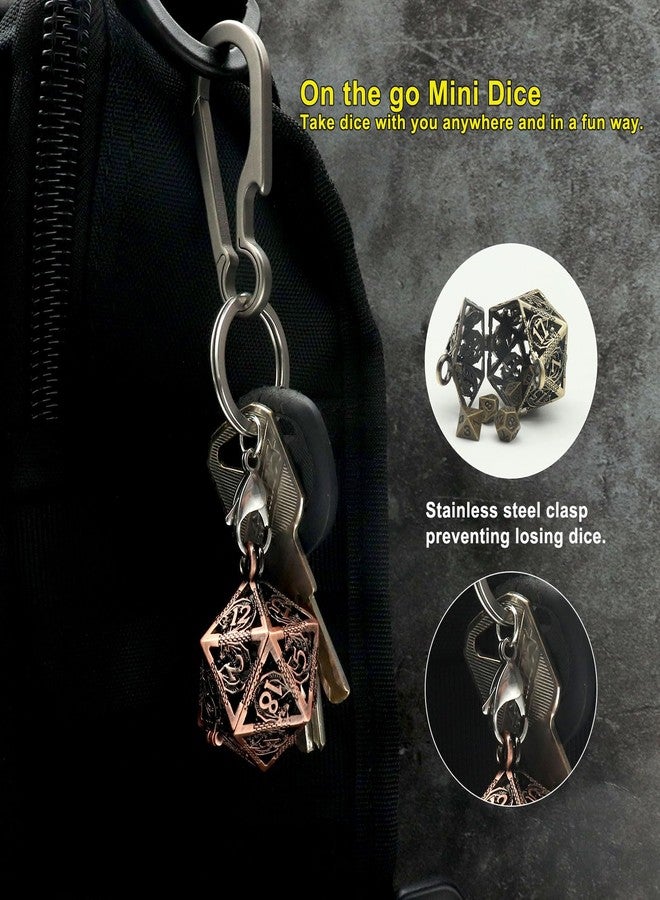 Haxtec Mini Metal DND Dice Set with Hollow Necklace Dice Case Antique Tiny Metal Dice Set D&D Keychain Portable 7PCS Dice Set - Image 3