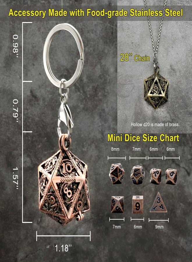 Haxtec Mini Metal DND Dice Set with Hollow Necklace Dice Case Antique Tiny Metal Dice Set D&D Keychain Portable 7PCS Dice Set - Image 5