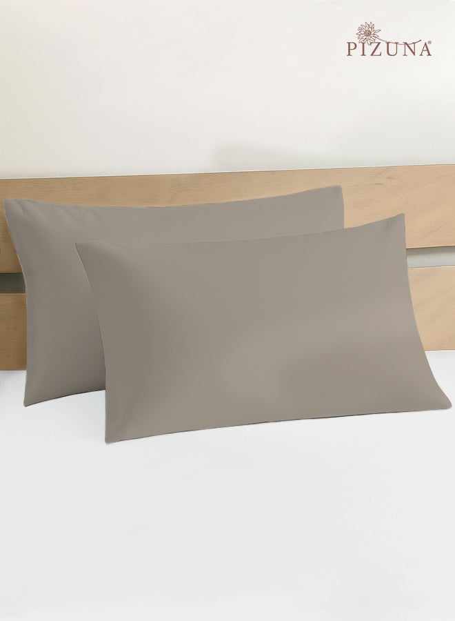 PIZUNA Pure 100% Cotton Pillow Case 48 x 74 cm Simply Taupe, 400 Thread Count Soft Luxurious Long Staple Cotton Sateen Weave Pillow Cover (Cooling Pillowcase White- 2 PC) - Image 1