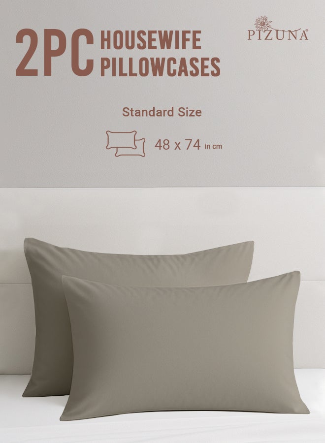 PIZUNA Pure 100% Cotton Pillow Case 48 x 74 cm Simply Taupe, 400 Thread Count Soft Luxurious Long Staple Cotton Sateen Weave Pillow Cover (Cooling Pillowcase White- 2 PC) - Image 3
