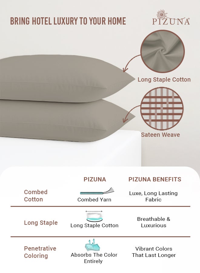 PIZUNA Pure 100% Cotton Pillow Case 48 x 74 cm Simply Taupe, 400 Thread Count Soft Luxurious Long Staple Cotton Sateen Weave Pillow Cover (Cooling Pillowcase White- 2 PC) - Image 2