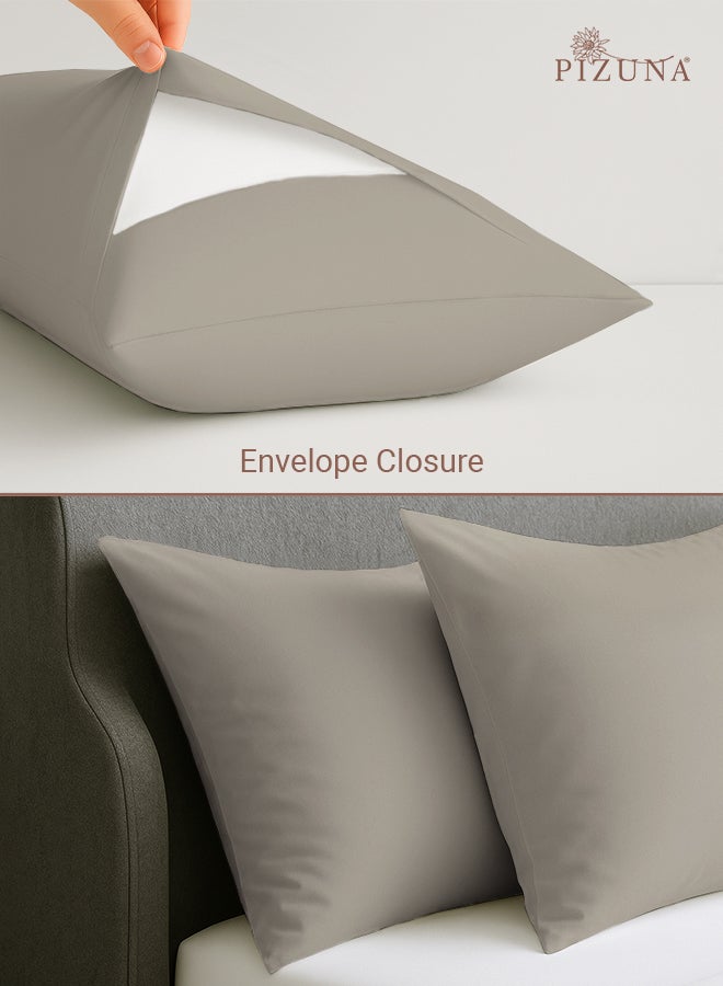 PIZUNA Pure 100% Cotton Pillow Case 48 x 74 cm Simply Taupe, 400 Thread Count Soft Luxurious Long Staple Cotton Sateen Weave Pillow Cover (Cooling Pillowcase White- 2 PC) - Image 4