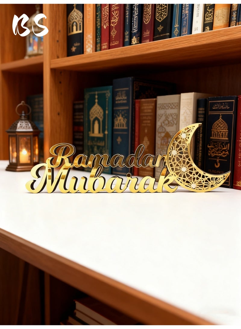 بي إس لافتة زينة لعيد الفطر المبارك 2026 | مصنوعة من الخشب والأكريليك | تصميم هلال ومسجد | زينة طاولة على الطراز الإسلامي | حروف ثلاثية الأبعاد باللون الذهبي | مثالية لتزيين المنزل وحفلات العشاء في الأماكن المغلقة - Image 5