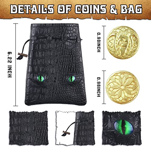 Byhoo 100 Metal Fantasy Coins with PU Fake Leather Pouch Gold DND Coins for Board Game Golden Game Tokens Store in The Coins Bag DND Accessories for from New to Master Retro Board Game Gifts for DM - Image 5
