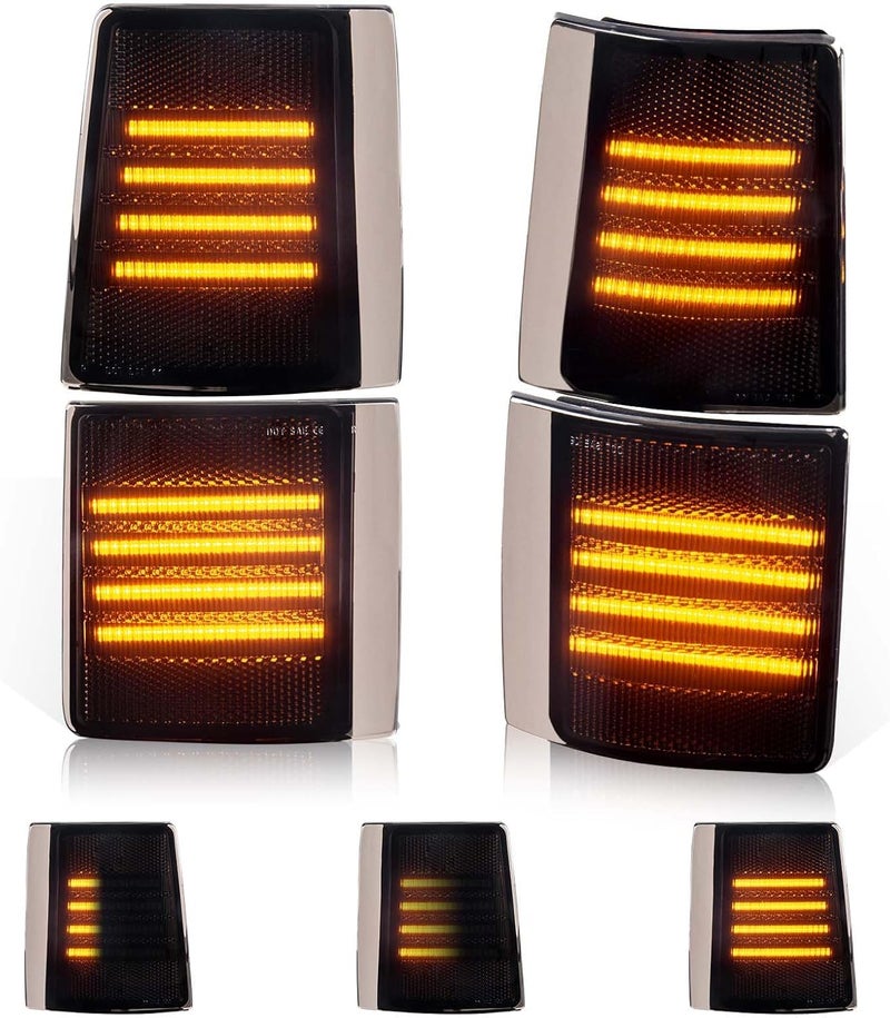 Gempro Sequential Amber LED Corner Side Marker Turn Signal Lights for 1995-1999 GMC Truck Suburban C/K 1500 2500 3500 Yukon, 4PCS (Smoked Lens) - Image 1