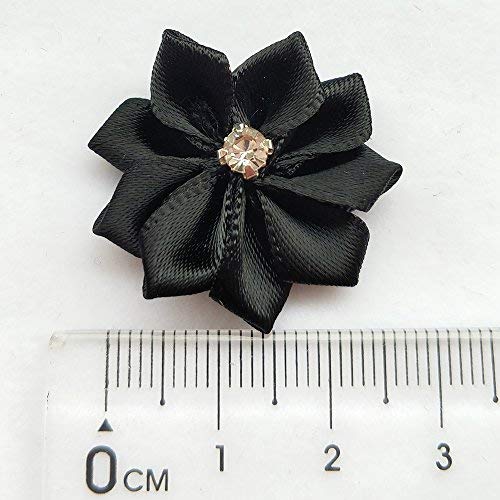 Chenkou Craft Black 40pcs 28mm(1 1/8") Ribbon Flowers Bows Rhinestone Wedding Ornament Appliques - Image 4