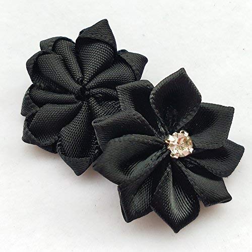 Chenkou Craft Black 40pcs 28mm(1 1/8") Ribbon Flowers Bows Rhinestone Wedding Ornament Appliques - Image 3
