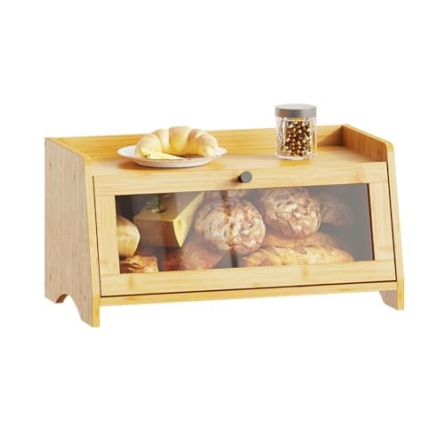 BAMBANG Bread Box for Kitchen Countertop, Bamboo Bread Box for Homemade Bread, Wooden Farmhouse Bread Storage Container, Small Breadbox Bread Bin Organizer for Counter Cabinet Pantry, Natural - Image 1