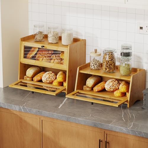 BAMBANG Bread Box for Kitchen Countertop, Bamboo Bread Box for Homemade Bread, Wooden Farmhouse Bread Storage Container, Small Breadbox Bread Bin Organizer for Counter Cabinet Pantry, Natural - Image 4