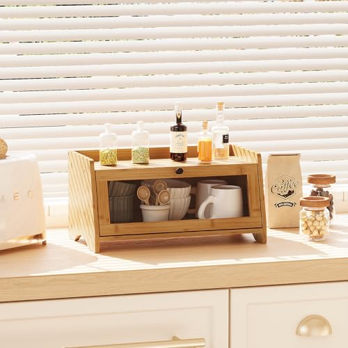 BAMBANG Bread Box for Kitchen Countertop, Bamboo Bread Box for Homemade Bread, Wooden Farmhouse Bread Storage Container, Small Breadbox Bread Bin Organizer for Counter Cabinet Pantry, Natural - Image 5