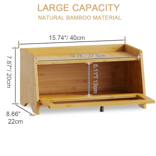 BAMBANG Bread Box for Kitchen Countertop, Bamboo Bread Box for Homemade Bread, Wooden Farmhouse Bread Storage Container, Small Breadbox Bread Bin Organizer for Counter Cabinet Pantry, Natural - Image 2