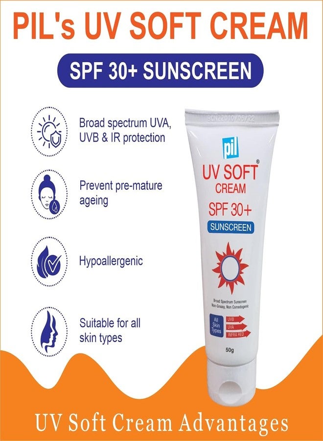 Pil Sunscreen SPF 30+ | UV Soft | Broad Spectrum | UVA, UVB, & IR Protection | Water Resistant | Non Comedogenic | 50 gms - Image 3