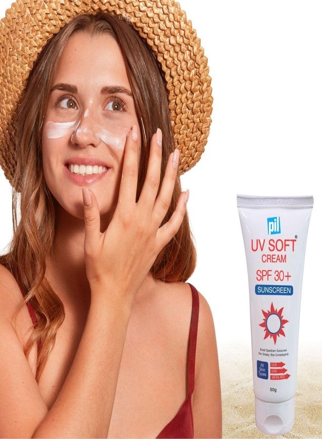 Pil Sunscreen SPF 30+ | UV Soft | Broad Spectrum | UVA, UVB, & IR Protection | Water Resistant | Non Comedogenic | 50 gms - Image 1