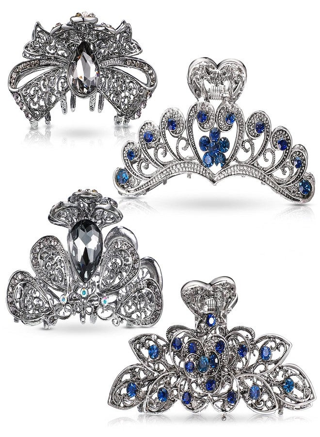 Chuangdi 4 Pieces Vintage Crystal Rhinestones Hair Clips Flower Metal Hair Claw with Sparkly Glitter Rhinestones Nonslip Clamps Strong Hold Metal Clips Large Accessories for Women Girls - Image 1