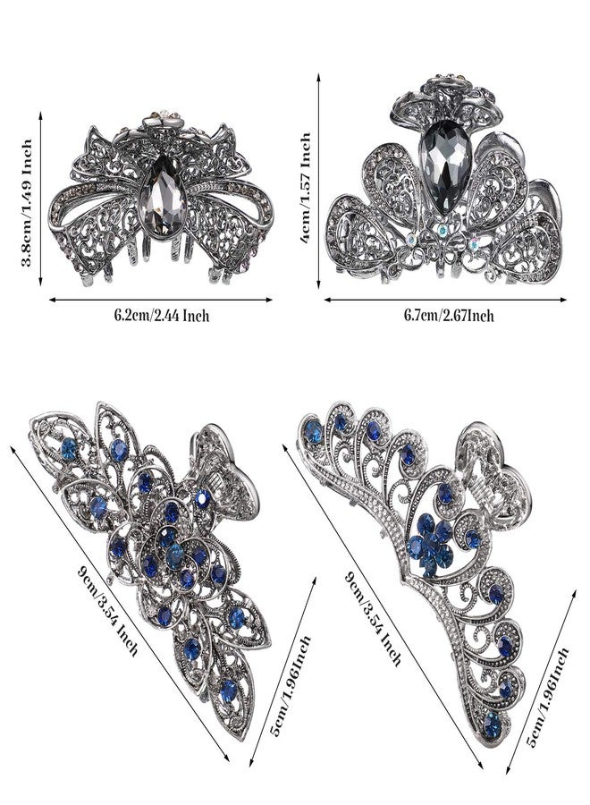 Chuangdi 4 Pieces Vintage Crystal Rhinestones Hair Clips Flower Metal Hair Claw with Sparkly Glitter Rhinestones Nonslip Clamps Strong Hold Metal Clips Large Accessories for Women Girls - Image 3