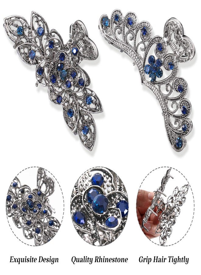 Chuangdi 4 Pieces Vintage Crystal Rhinestones Hair Clips Flower Metal Hair Claw with Sparkly Glitter Rhinestones Nonslip Clamps Strong Hold Metal Clips Large Accessories for Women Girls - Image 2