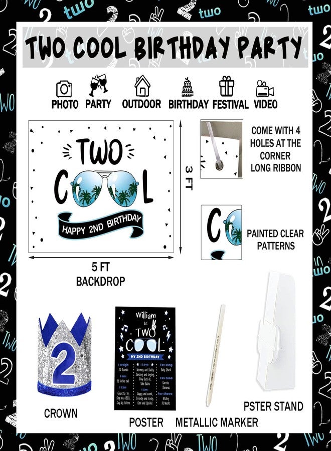 Hombae 109 PCs Two Cool Birthday Party Decorations, Hombae Blue and Black 2nd Birthday Decorations For Boys Backdrop Balloon Garland Arch Banner Cake Cupcake Topper Crown Poster Blue Black - Image 5