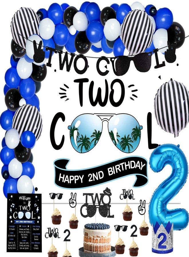 Hombae 109 PCs Two Cool Birthday Party Decorations, Hombae Blue and Black 2nd Birthday Decorations For Boys Backdrop Balloon Garland Arch Banner Cake Cupcake Topper Crown Poster Blue Black - Image 1